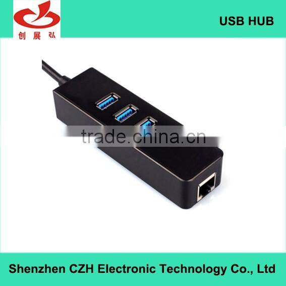 CZH 3 port usb 3.0 hub with 1 RJ 45 Ethernet Lan Adapter with CE/RHOS/FCC certification