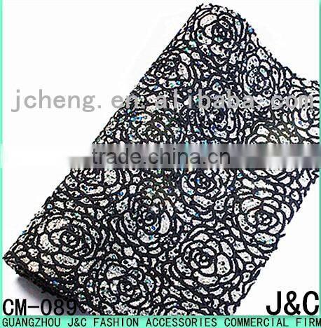 2016 new black color rose flower shaped lace hot fix crystal rhinestone mesh