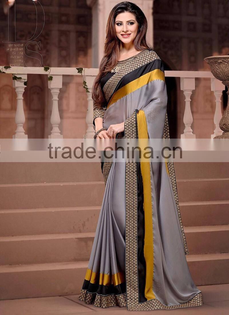 Blue Chiffon On Net Saree