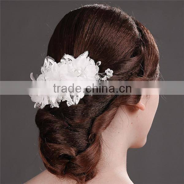 MYLOVE Women Girls White Wedding Pearl Bride Crystal Embroidery lace Hair Headband Prop MLF129