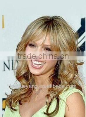 Medium blonde Italian wavy lace front hair wigs with bangs