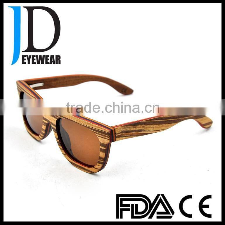 Latest Fashion Flat Top Zebra Wood Frames Stylish Girls Wooden Sunglasses