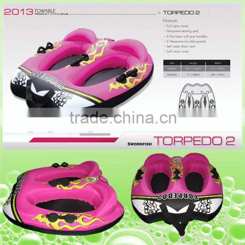 Torpedo 2 riders/PVC inner and nylon cover inflatable towable tube