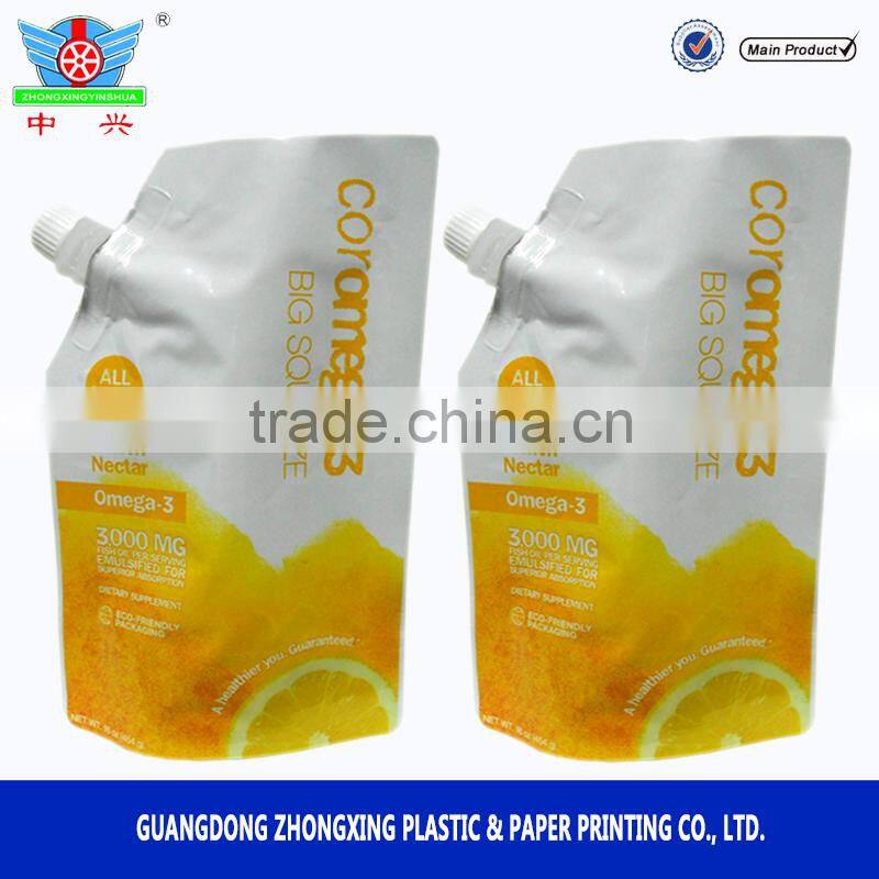 Custom stand up spout bag for fruit juice packaging bag