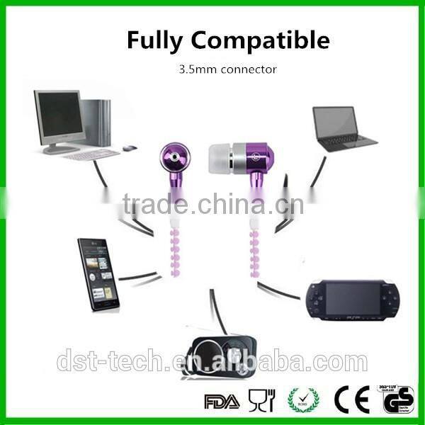 Cheap zipper glow in dark earphone for mobile phone PC