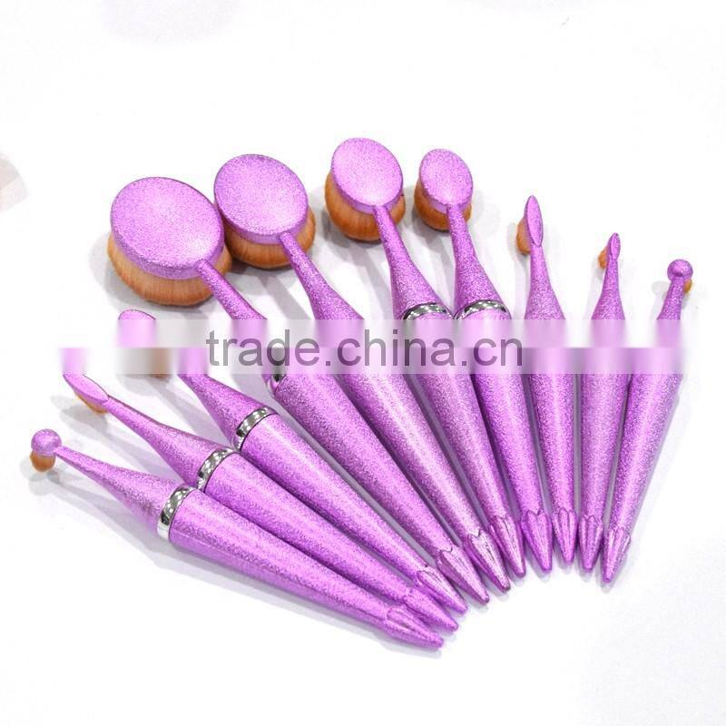 Hot 10pieces frosted handle toothbrush oval cosmetic makeup brush set