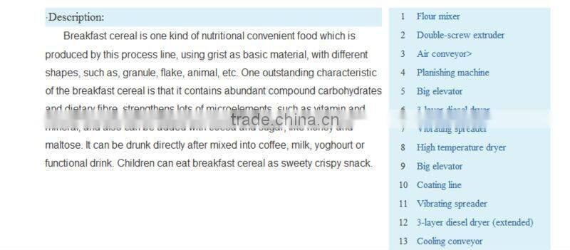 Stainless Steel Breakfast Cereal Corn Flakes Process Line extruded cereal production lines Jinan Dayi Extrusion Machinery