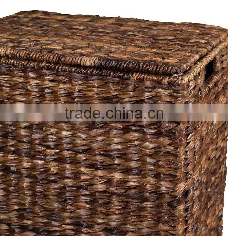 Eco-friendly dyeing water hyacinth woven laundry hamper with liner