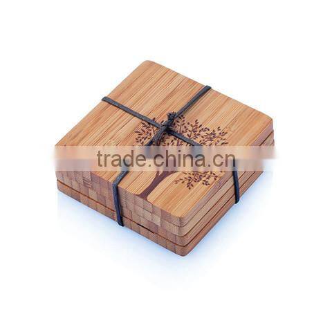 High Quality Bamboo Coaster with Laser Logo