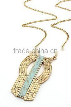 Fashion Metal Gold Plated Fake And Gold Plated Gemstone Europe Turquoise Necklace