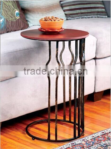 New Design Gramercy wood top Metal round coffee side table