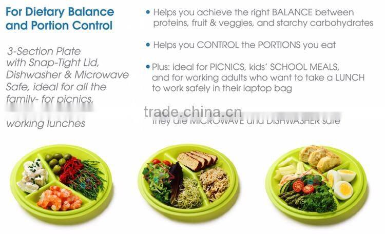 3-compartment meal prep plastic microwave portion control plates section divided dish with air vented lids