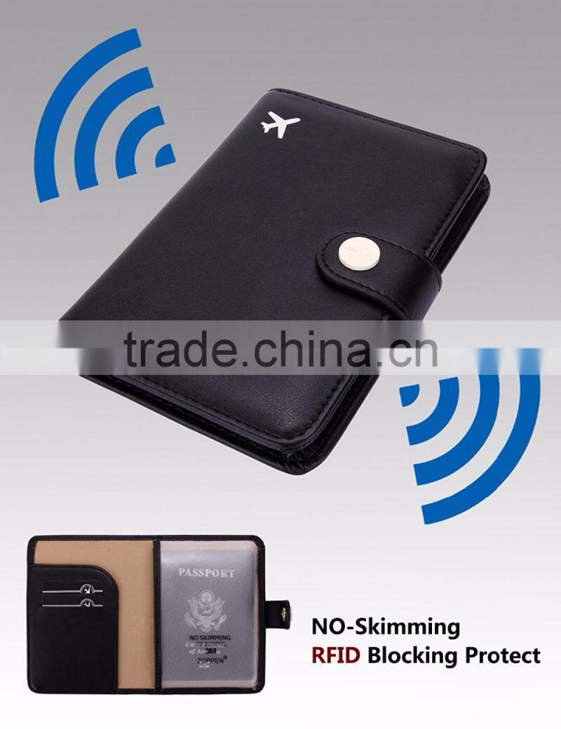 Black Hot Selling Genuine Leather Rfid Travel Passport Holder