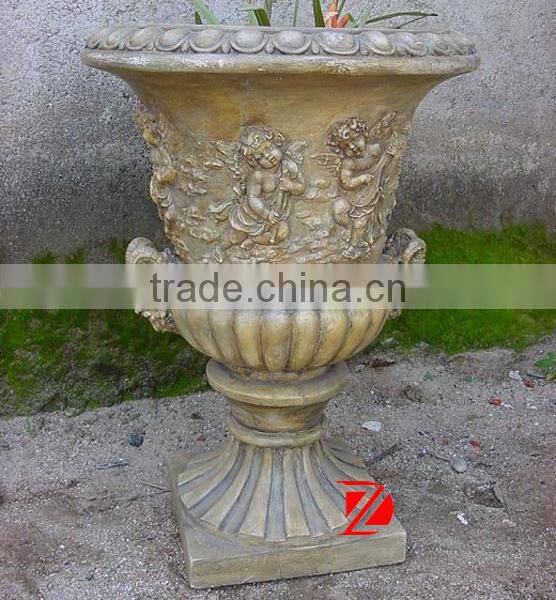 hand craving fiberglass flower pot