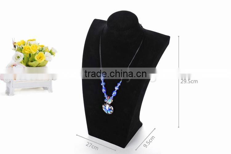 Black velvet wood neck stand jewelry display