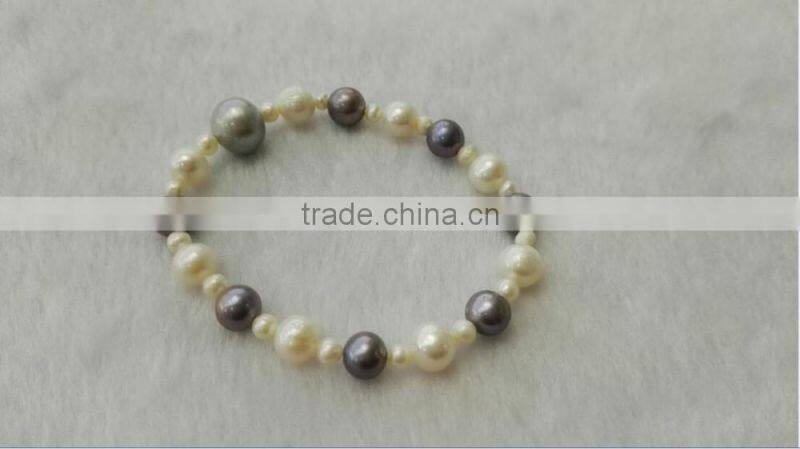Grade AA multicolors 3-10mm round freshwater pearl bracelet