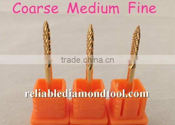 Golden Carbide burr for nail Total Length 38MM Head Diameter 2MM Nail Drill Small Flame