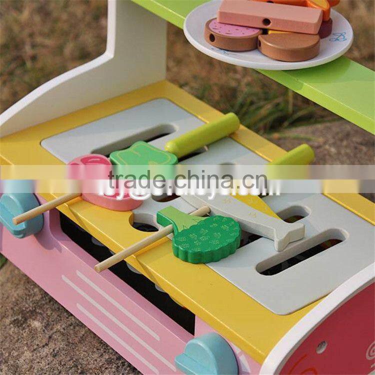 New design preschool kids play kitchen toys wooden toy bbq set W10C302