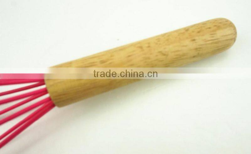 13042 Wooden Whisk Silicone Milk and Egg Whisk Heat Resistant Non-Stick with Beech Handle