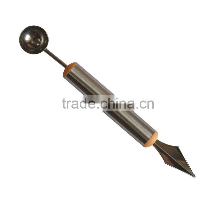 stainless steel melon baller/carver with knife and spoon