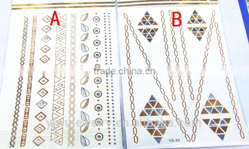 T001-019 Women Beauty Body Art Tattoo Cheap Metallic Gold Glitter Sexy Hand Tattoo Sticker