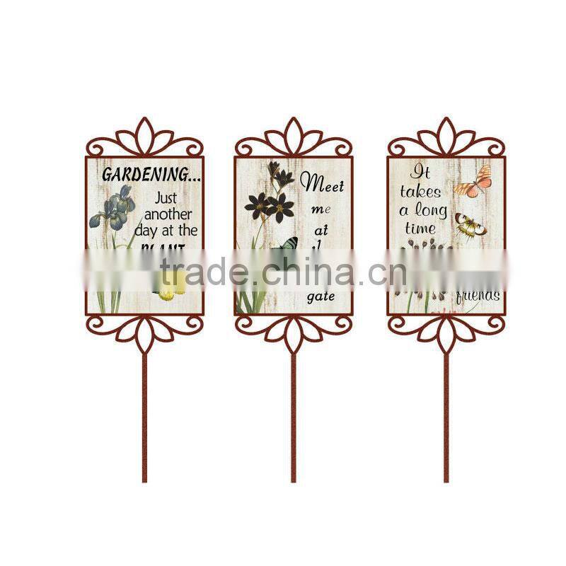 Spring wood metal decorative word saying stakes garden ornaments