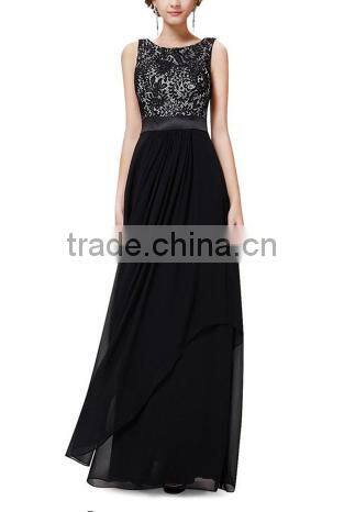 2016 Vintage Black Red Lady Elegant Sleeveless Summer Lace Patchwork Party Club Dress Round Neck Long Dress Party Dress