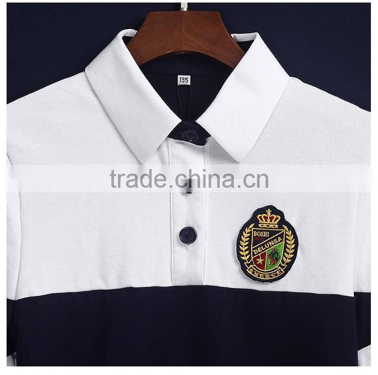 Custom White And Navy Blue Cotton School Uniform Polo Shirts