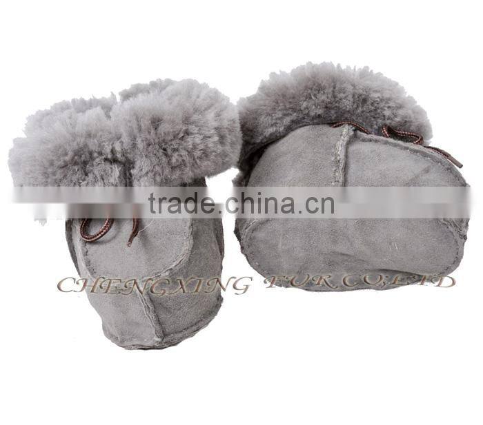 CX-SHOES-05C Chengxing Fur Wholesale Real Sheepskin Baby Shoes