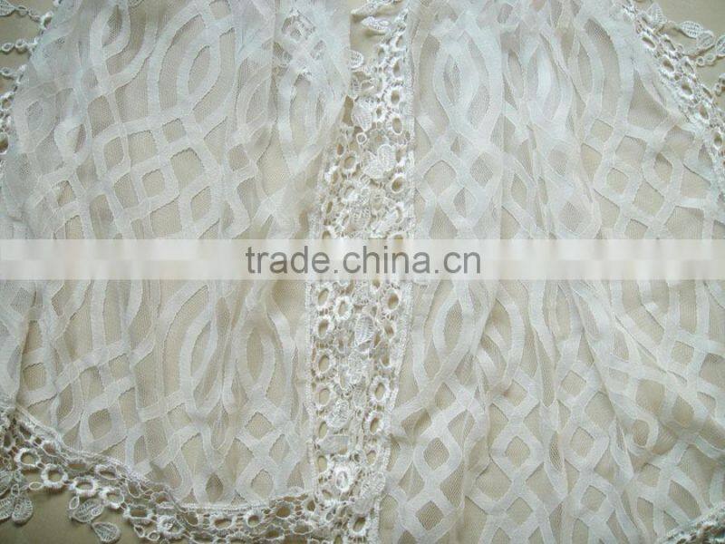 Fashion 100%cotton popular lady geometrical cotton white lace scarf