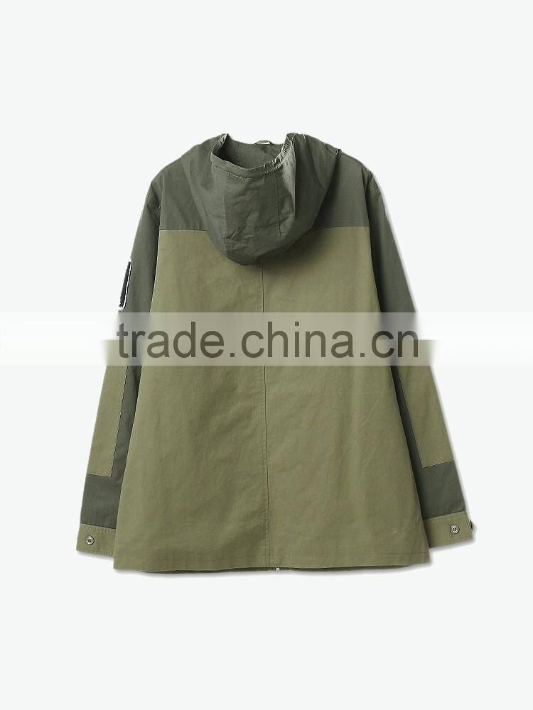 2016 Customized Men's outwear sport swear applique army green men's winter jacket with hood