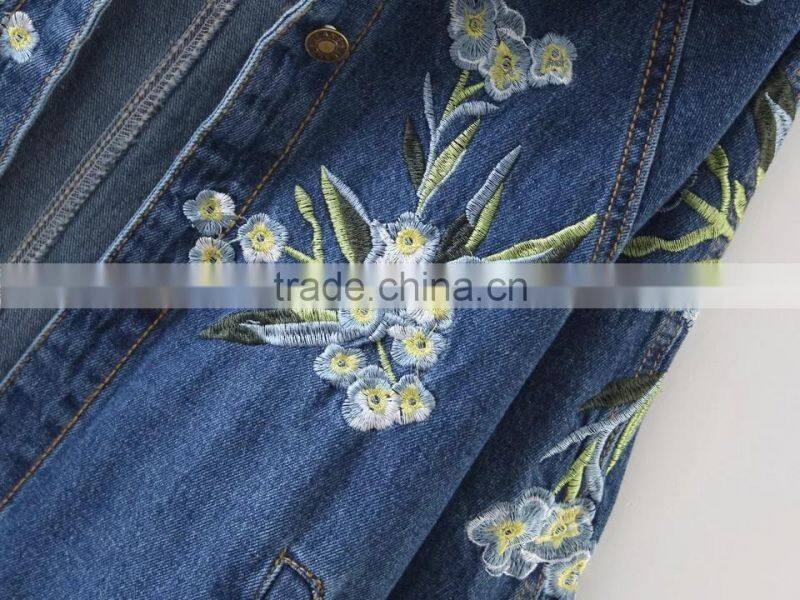 Ladies Autumn embroidered 100% cotton jeans jacket