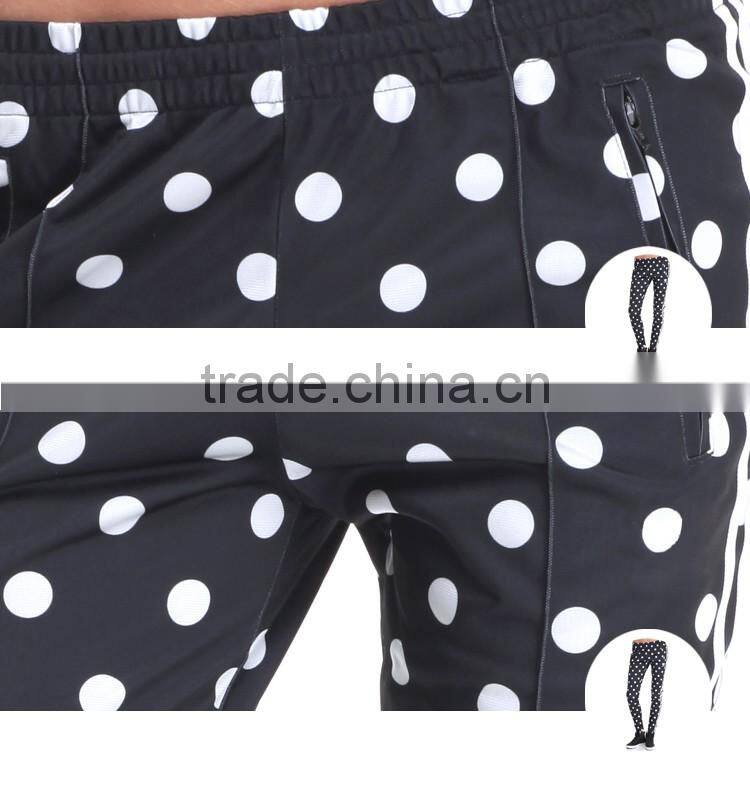 2016 most fashion jogger pants with side cuff zips women 100% Polyester dot track pants fit
