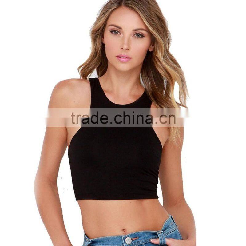 Women's Solid Color Basic Sleeveless Tank Crop Top Sports T Shirts