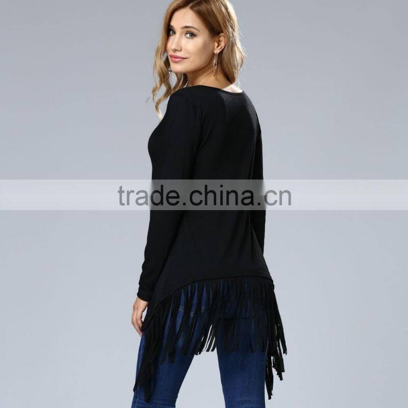 Fashion Blouse Back Lace Design Long Sleeve Korean Blouse For Wholesale 2017