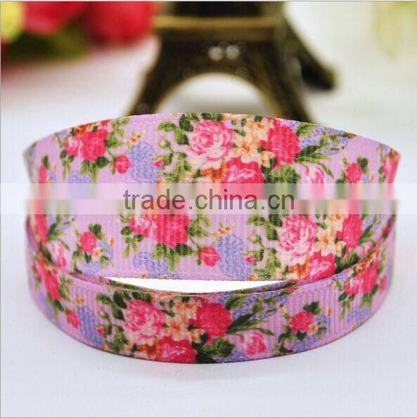 Hot Sale DIY Fashion Polyester Flower Grosgrain Print Ribbons
