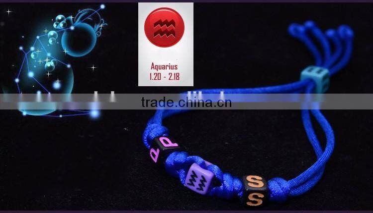 Latest Colorful Handmade Handicraft Braided Vintage 12 Zodiac Sign Charm Bracelet