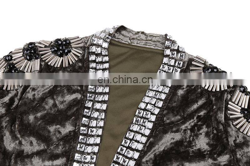 Wholesale Opening Closure luxury Studded Trench Duster Velet Maxi Coat for Women Fall/Winter