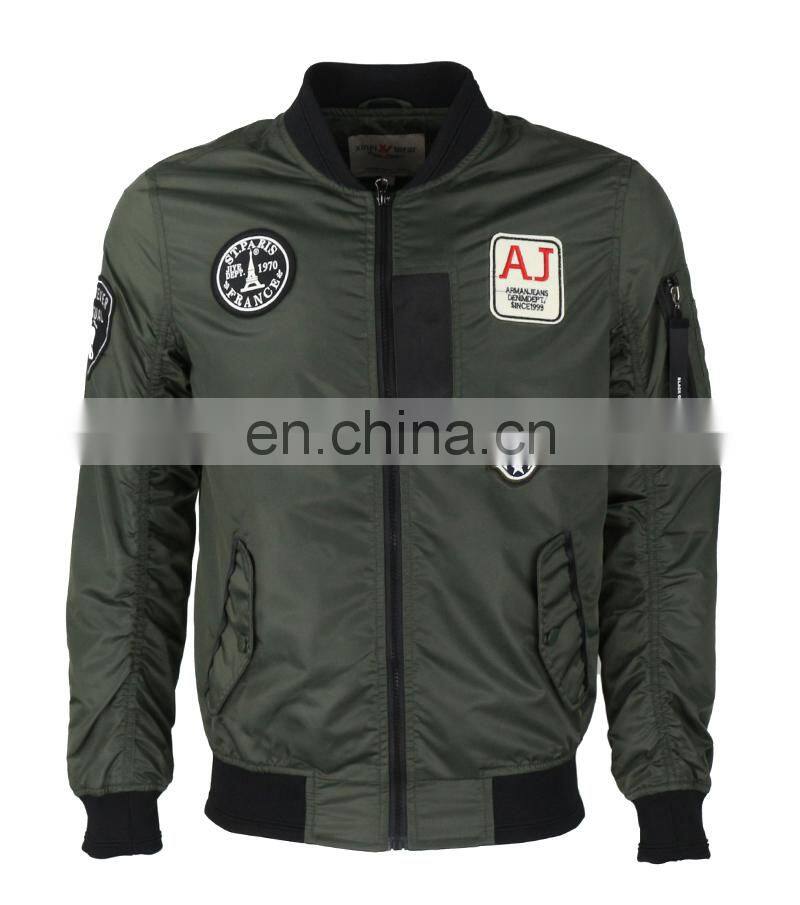 Custom Nylon Plain green Flight bomber jacket with patches