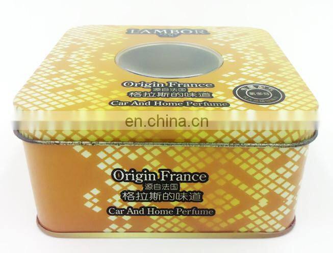 Wholesale Small Square Perfume Tin Box with a Round PVC Window