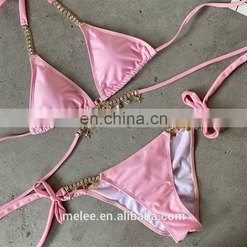 Women Swimwear Set Beach Bathing Suit Swimsuit Rhinestones Glitter Diamond Gems Crystal Bikinis 2020 swimwear beachwear