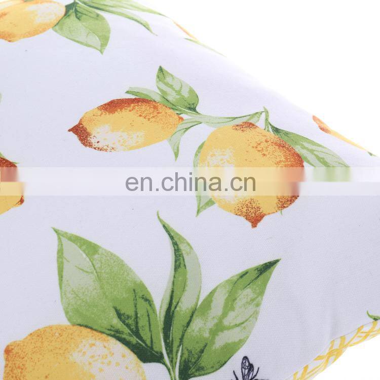 Summer Fruit Yellow Lemon Leaf Pillow Cover Waterproof Outdoor Cushions Home Decorative Cotton Linen 18x18Inch
