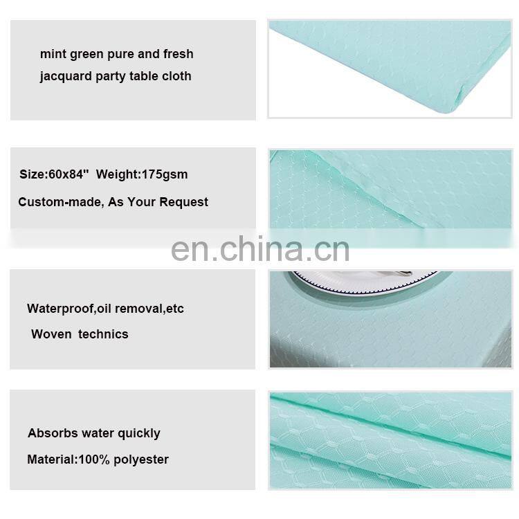Factory direct supply custom waterproof tablecloth mint green pure fresh jacquard party table cloth for home wedding restaurant