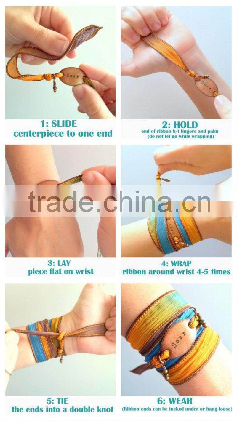 Alloy Pendant Silk Wrap Bracelet bohemian bracelets