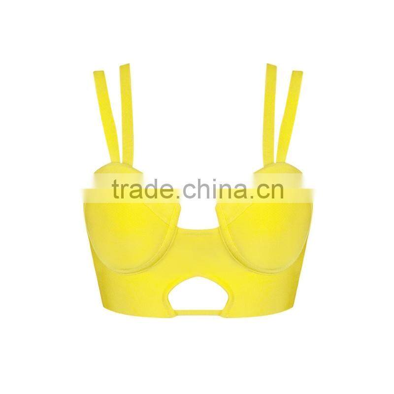 Jenny Fashion Wholesale 2016 New White Beige Red Yellow Sey Cute Women Strap Bandage Bustier Crop Tops