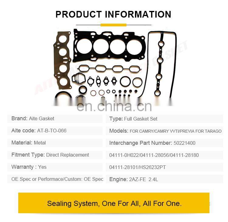 Full Gasket Set For Toyota 08.00 Camry Camry Vvti Previa Tarago 2AZ-FE 2.4L
