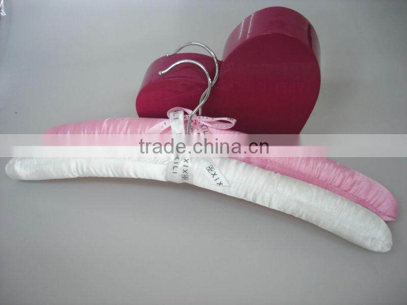 Branded pink fabric hangers with custom logo printed satin hanger