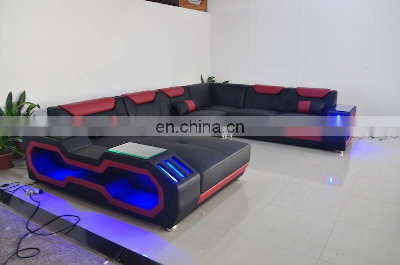 modern design leather corner sofa bed high quality living sofa cum bed with led lights
