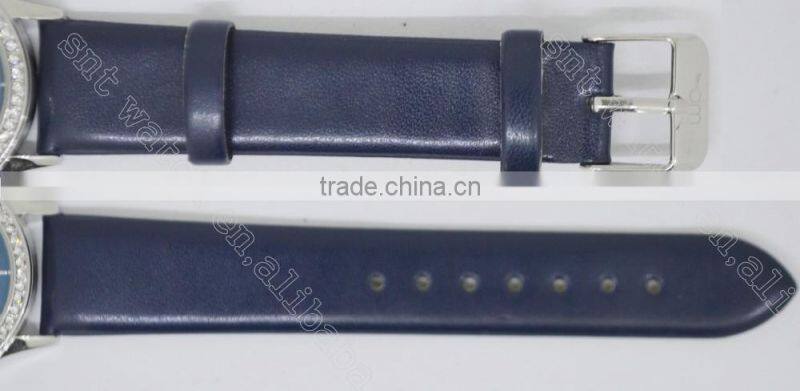 Navy texture dial with stone topring watch, smooth navy leather strap