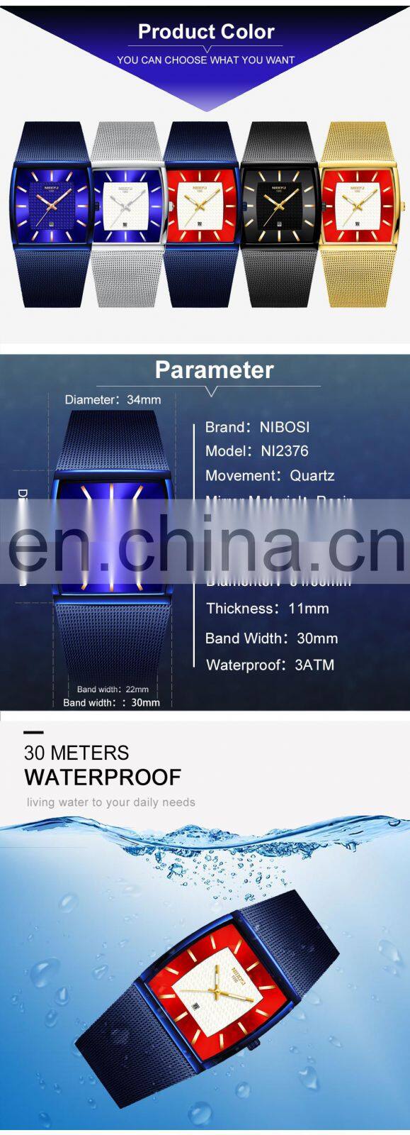 NIBOSI Watches Men Top Brand Luxury Waterproof Sport Watch Men Casual Ultra Thin Mesh Band Quartz Wrist Watch